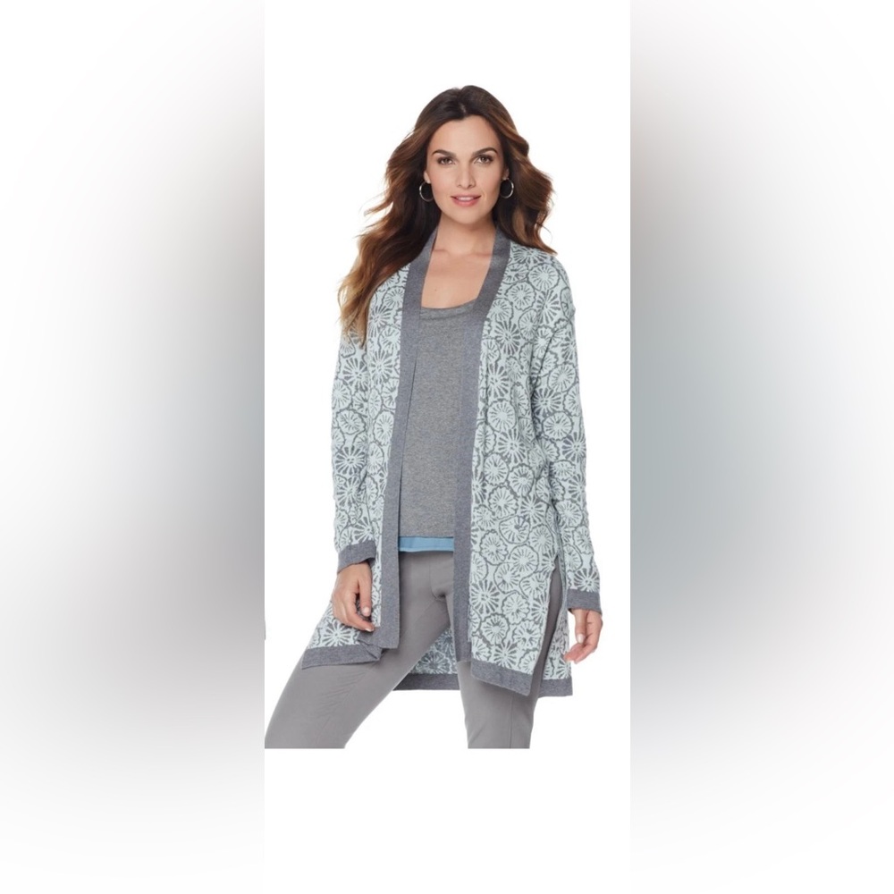 Sigrid Olsen Studio Light Gray Floral Women's Reversible Cardigan